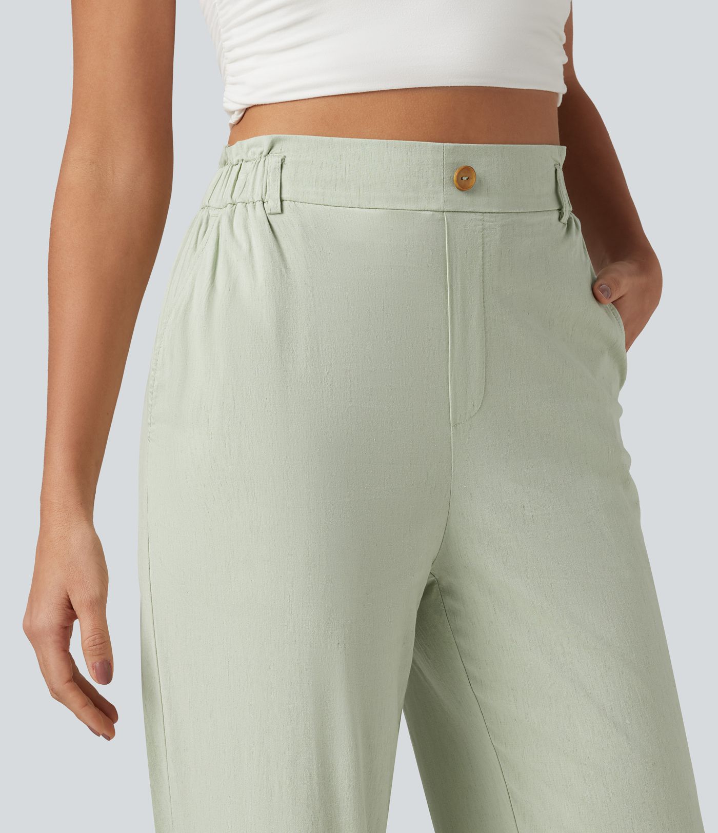 High Waisted Casual Stretch Linen Joggers with Pockets High Waisted Casual Stretch Linen Joggers with Pockets