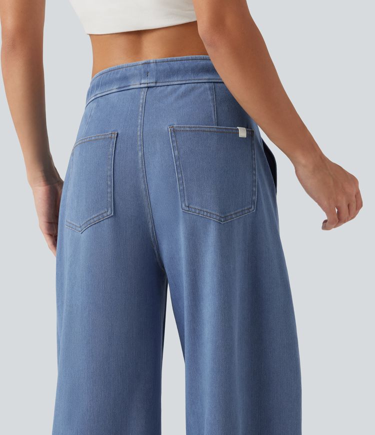 Halara Flex™ Mid Rise Drawstring Barrel Leg Casual Jeans with Pockets Halara Flex™ Mid Rise Drawstring Barrel Leg Casual Jeans with Pockets