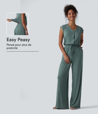 Combinaison casual sans manches col V cordon de serrage avec poches - Easy Peasy Combinaison casual sans manches col V cordon de serrage avec poches - Easy Peasy