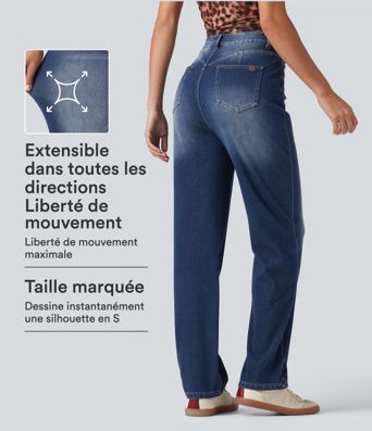 Jean droit taille haute Halara Flex™ délavé avec poches