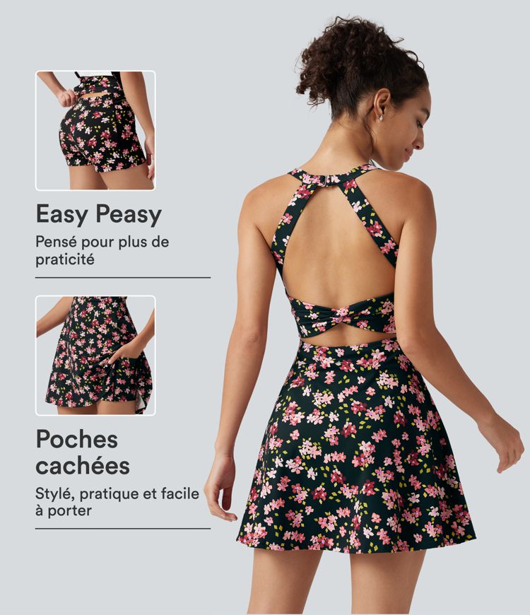 Robe active mini de danse 2-en-1 à petites fleurs, coussinets amovibles, poches et accès facile Easy Peasy Robe active mini de danse 2-en-1 à petites fleurs, coussinets amovibles, poches et accès facile Easy Peasy