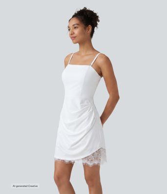 Softlyzero™ Airy Built-in Bra Contrast Lace InstantCool Mini Slip Dress-UPF50+