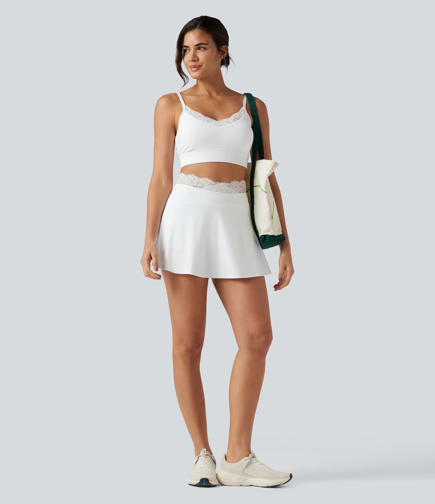 SoftlyZero™ Airy High Waisted Contrast Lace 2-in-1 InstantCool Mini Tennis Skirt with Pockets-UPF50+