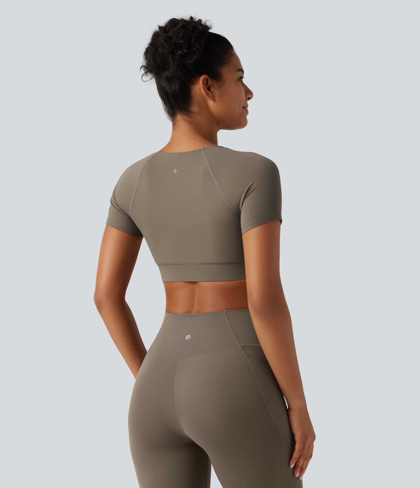 Halara UltraSculpt™ V Neck Built-in Bra Short Sleeve Crossover Hem Cropped Workout Sports Top