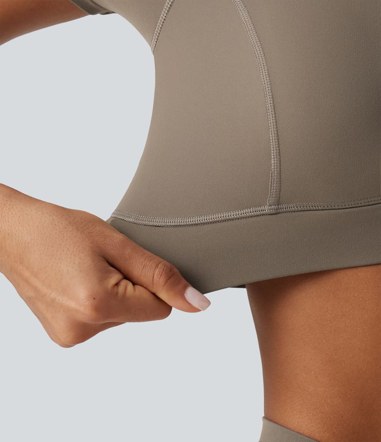 Halara UltraSculpt™ V Neck Built-in Bra Short Sleeve Crossover Hem Cropped Workout Sports Top