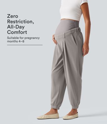 Lässige, schmal zulaufende Umstands-Joggers mit superhohem Bund, Seitentaschen und Waffelstoff