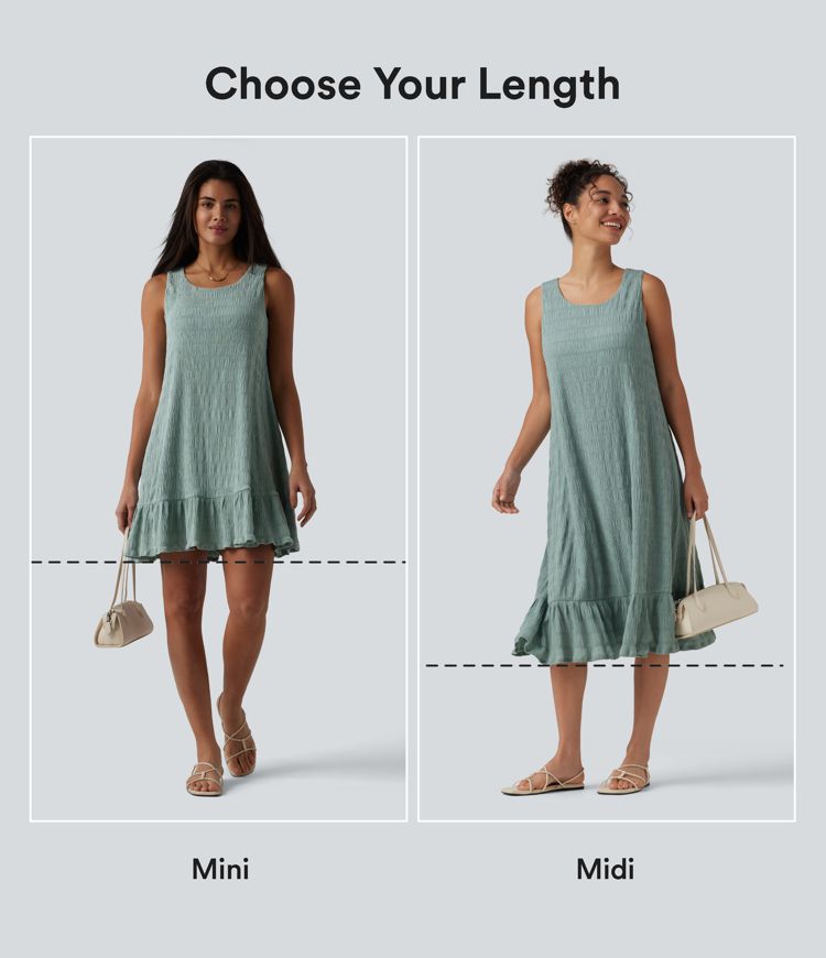 Round Neck Built-in Bra Sleeveless Ruffle Hem Mini Casual Dress Round Neck Built-in Bra Sleeveless Ruffle Hem Mini Casual Dress