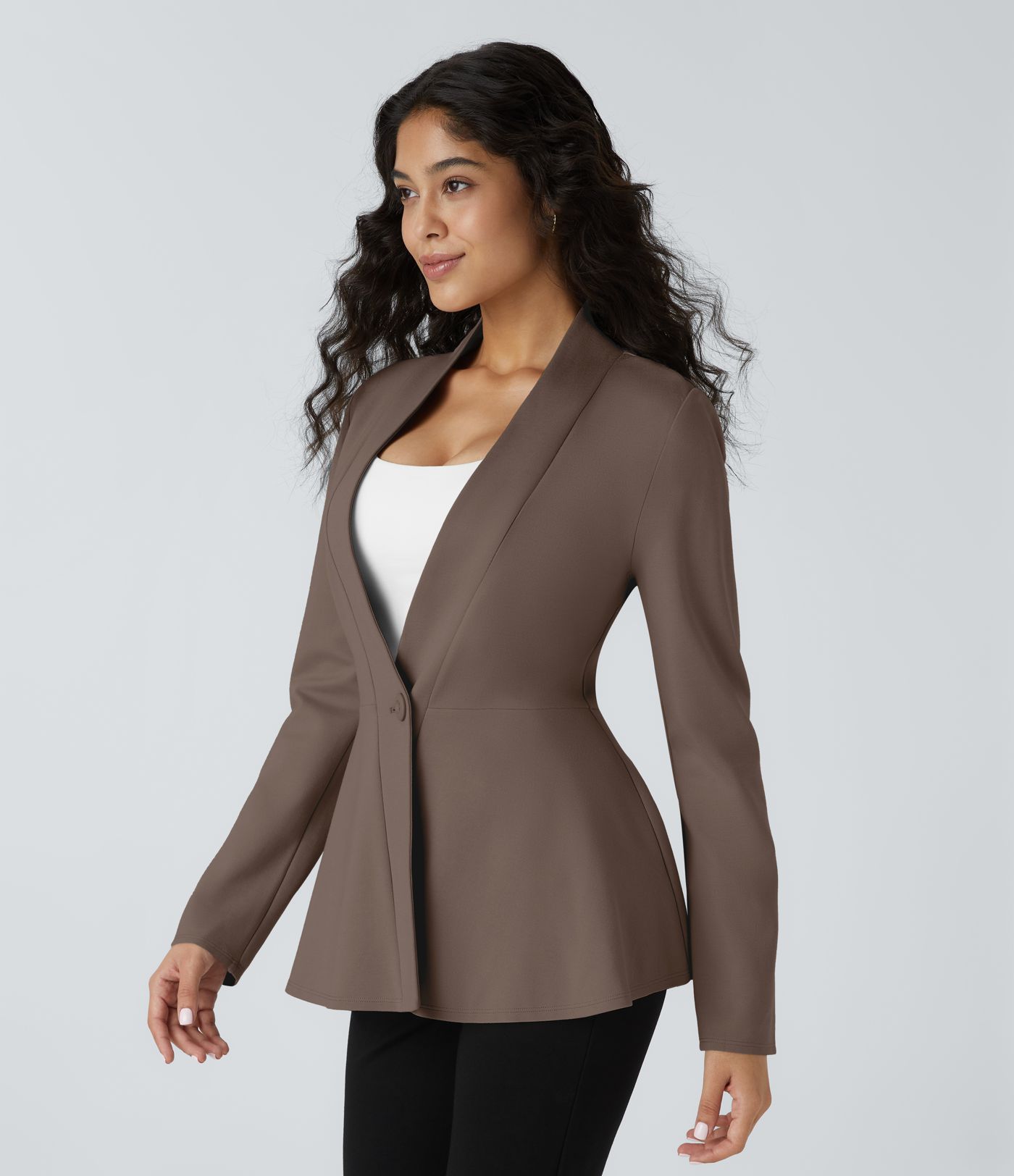 Veste péplum de travail col en V avec un bouton Veste péplum de travail col en V avec un bouton