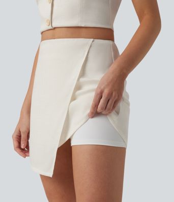 Mid Rise 2-in-1 Mini Casual Linen-Blend Skirt