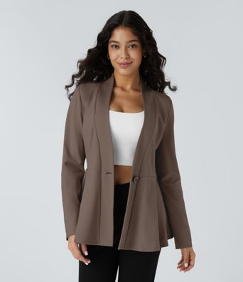 Veste péplum de travail col en V avec un bouton Veste péplum de travail col en V avec un bouton