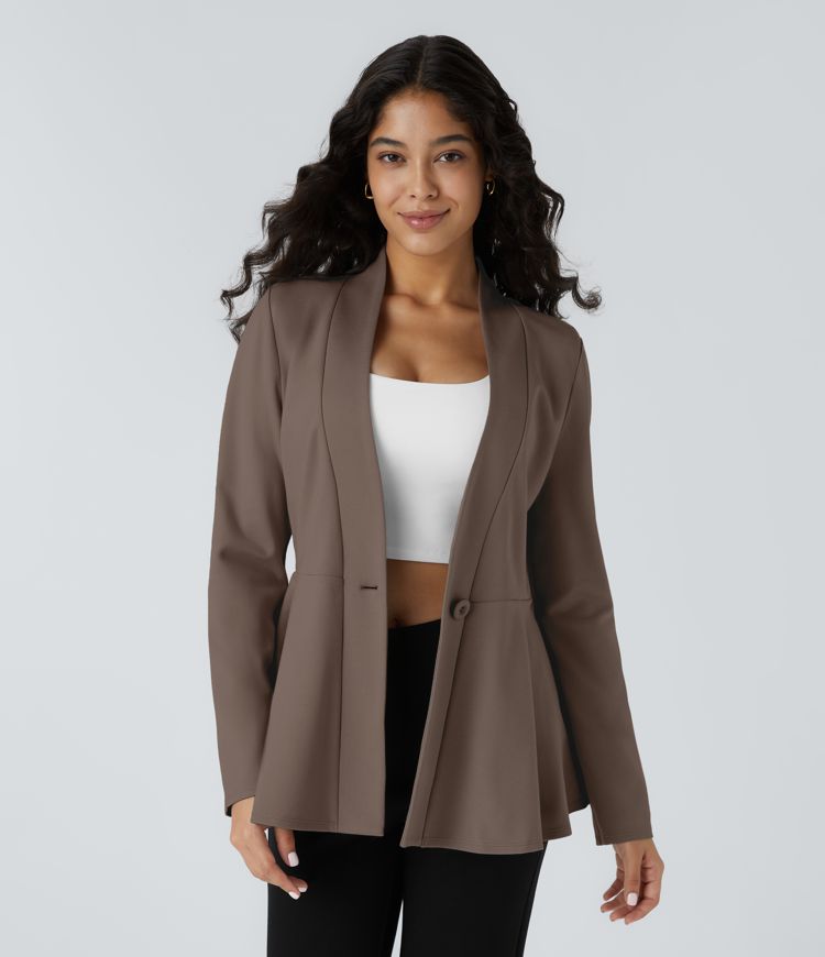 Veste péplum de travail col en V avec un bouton Veste péplum de travail col en V avec un bouton