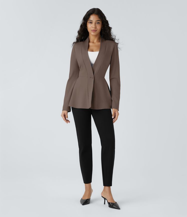 Veste péplum de travail col en V avec un bouton Veste péplum de travail col en V avec un bouton