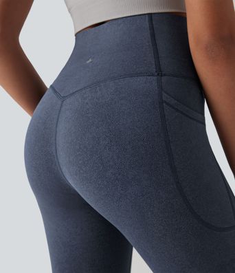 Halara UltraSculpt™ - Yoga-Leggings mit hohem Bund, Seitentaschen, Bauchkontrolle und Denim-Print
