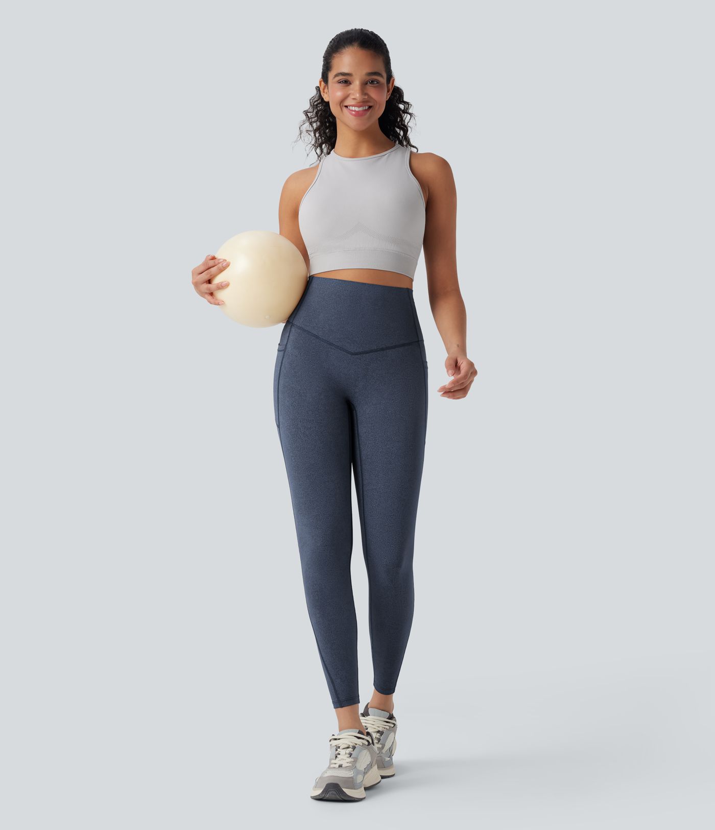 Halara UltraSculpt™ - Yoga-Leggings mit hohem Bund, Seitentaschen, Bauchkontrolle und Denim-Print