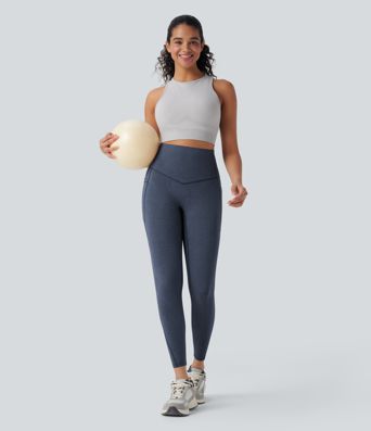 Halara UltraSculpt™ - Yoga-Leggings mit hohem Bund, Seitentaschen, Bauchkontrolle und Denim-Print