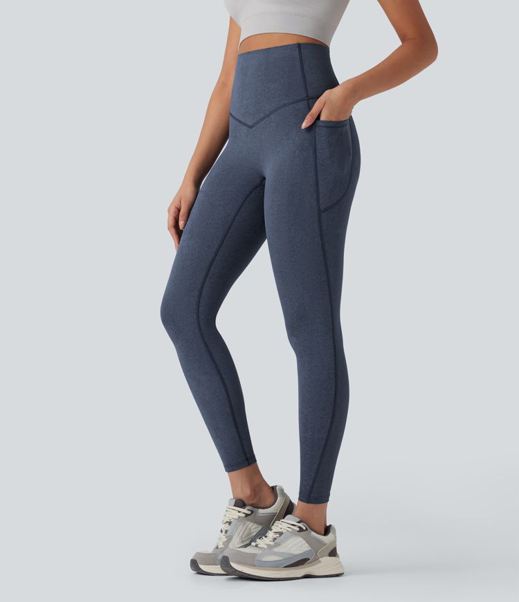 Halara UltraSculpt™ - Yoga-Leggings mit hohem Bund, Seitentaschen, Bauchkontrolle und Denim-Print