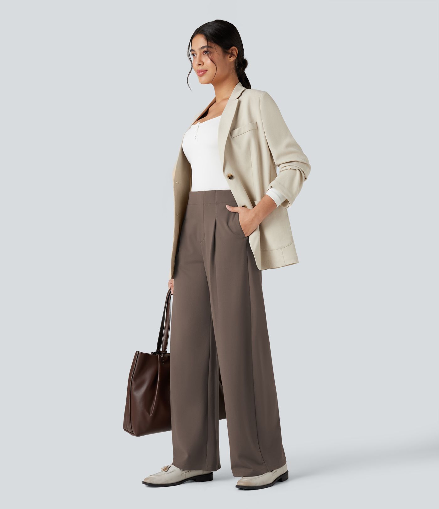 Halara Flex™ High-waisted Tummy Control Built-in Underwear Work Barrel Leg Trousers with Pockets Halara Flex™ High-waisted Tummy Control Built-in Underwear Work Barrel Leg Trousers with Pockets