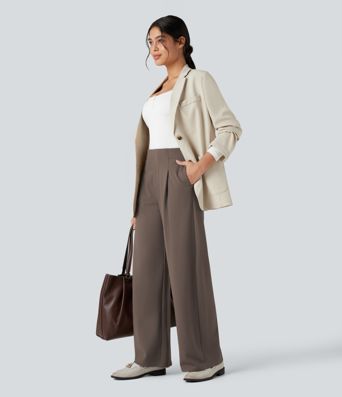 Halara Flex™ High-waisted Tummy Control Built-in Underwear Work Barrel Leg Trousers with Pockets Halara Flex™ High-waisted Tummy Control Built-in Underwear Work Barrel Leg Trousers with Pockets