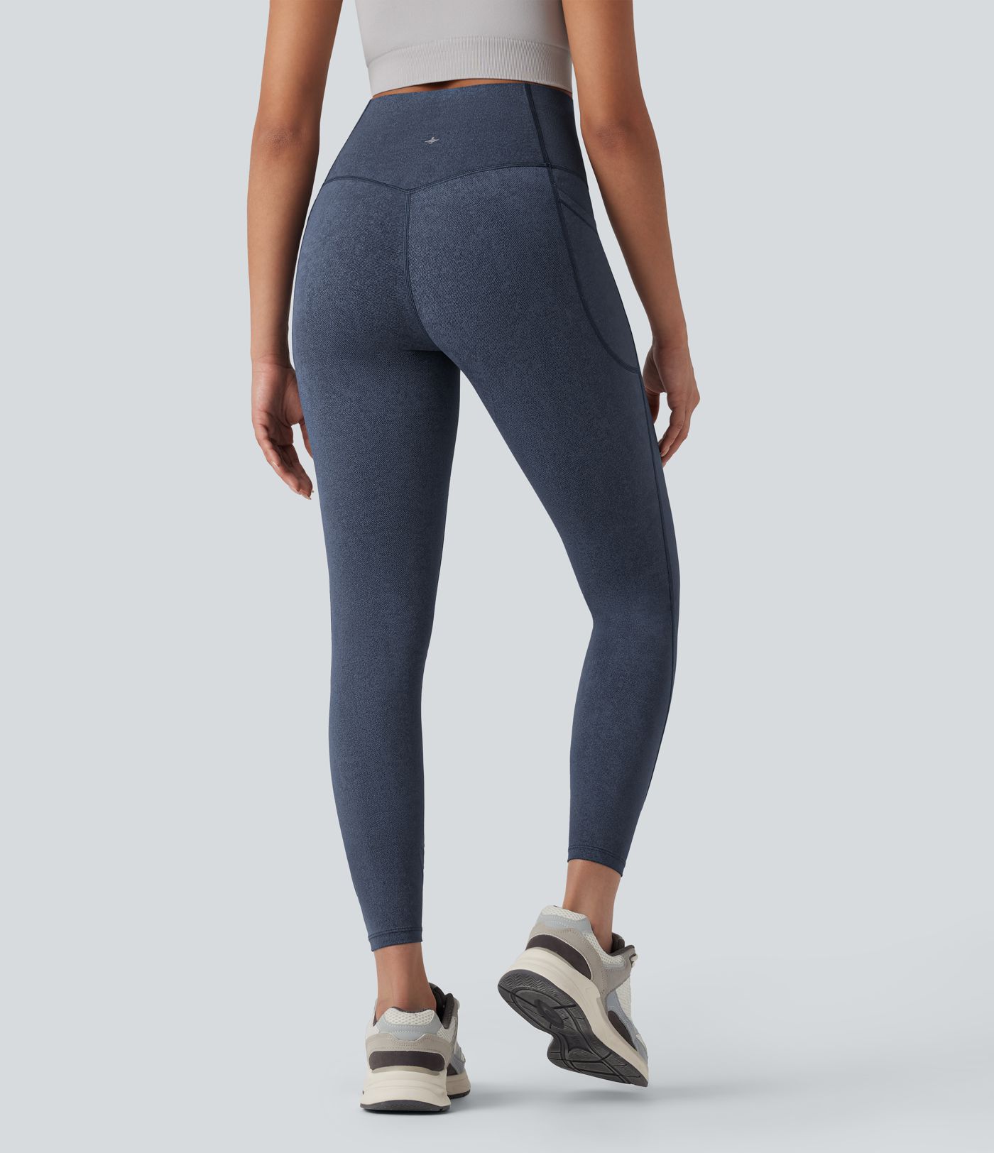 Halara UltraSculpt™ - Yoga-Leggings mit hohem Bund, Seitentaschen, Bauchkontrolle und Denim-Print