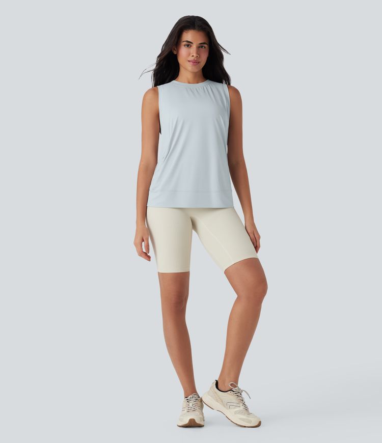 Cool Touch Yoga-Tanktop mit Rundhalsausschnitt und Seitentaschen – UPF 50+