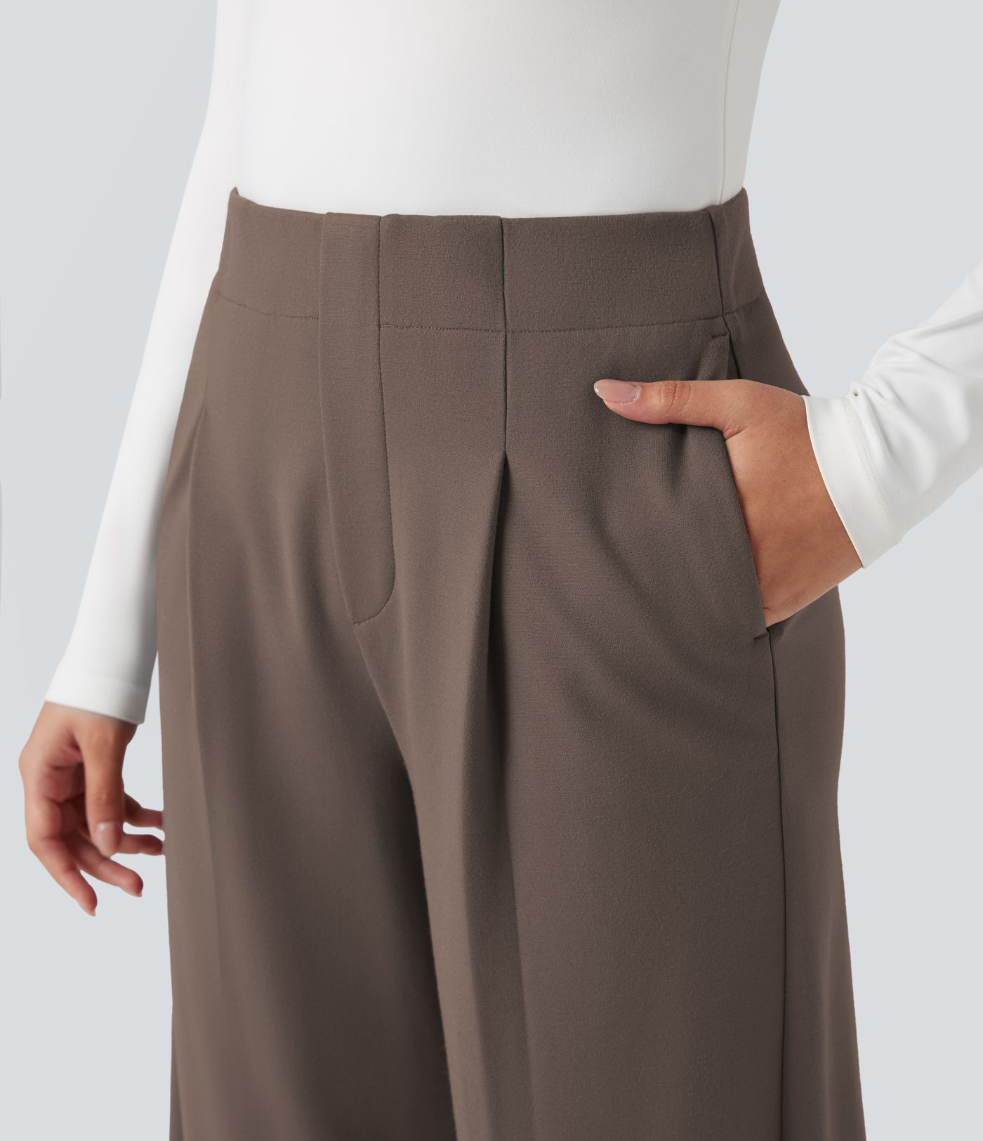 Halara Flex™ High-waisted Tummy Control Built-in Underwear Work Barrel Leg Trousers with Pockets Halara Flex™ High-waisted Tummy Control Built-in Underwear Work Barrel Leg Trousers with Pockets