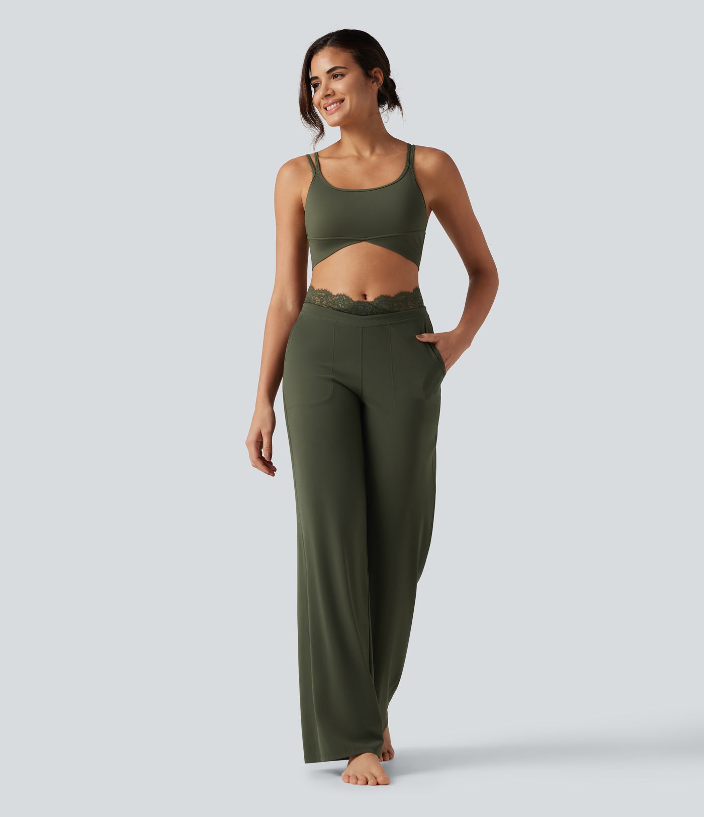 Halara UltraSculpt™ High Waisted Contrast Lace Tummy Control Straight Leg Yoga Pants with Pockets Halara UltraSculpt™ High Waisted Contrast Lace Tummy Control Straight Leg Yoga Pants with Pockets
