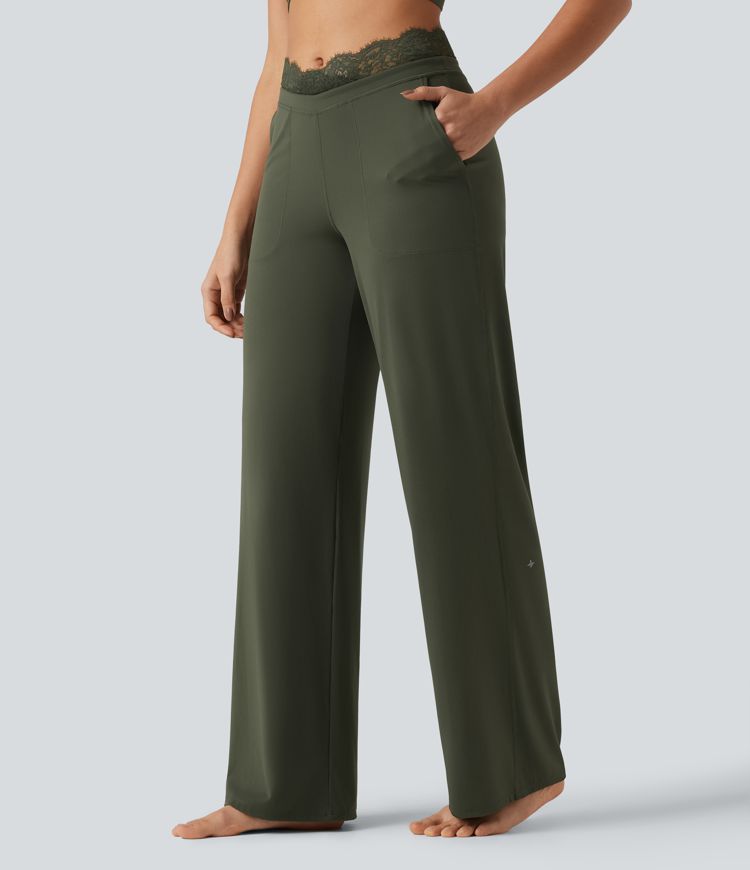 Halara UltraSculpt™ High Waisted Contrast Lace Tummy Control Straight Leg Yoga Pants with Pockets Halara UltraSculpt™ High Waisted Contrast Lace Tummy Control Straight Leg Yoga Pants with Pockets