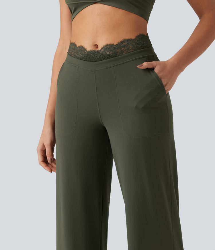 Halara UltraSculpt™ High Waisted Contrast Lace Tummy Control Straight Leg Yoga Pants with Pockets Halara UltraSculpt™ High Waisted Contrast Lace Tummy Control Straight Leg Yoga Pants with Pockets