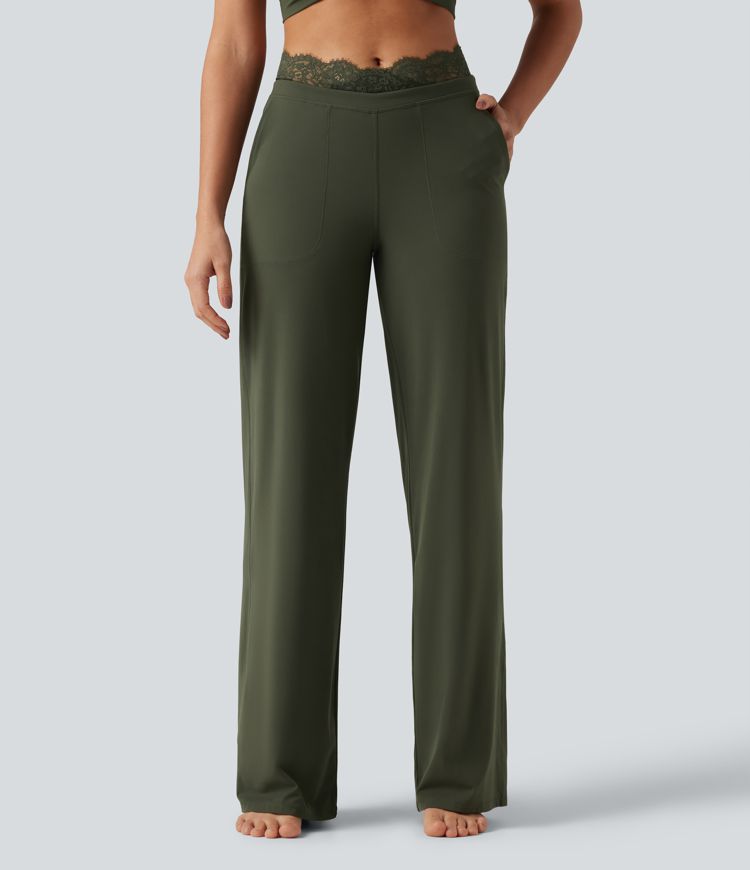 Halara UltraSculpt™ High Waisted Contrast Lace Tummy Control Straight Leg Yoga Pants with Pockets Halara UltraSculpt™ High Waisted Contrast Lace Tummy Control Straight Leg Yoga Pants with Pockets