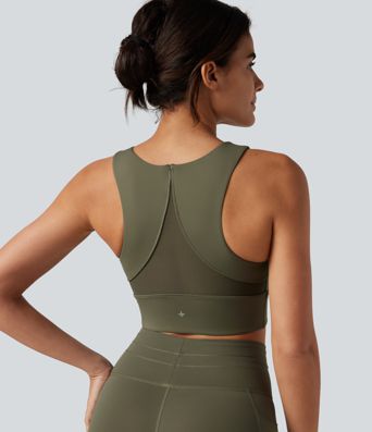 Medium Support Round Neck Non-Removable Pad Contrast Mesh InstantCool Quick Dry Running Sports Bra-UPF50+ Medium Support Round Neck Non-Removable Pad Contrast Mesh InstantCool Quick Dry Running Sports Bra-UPF50+