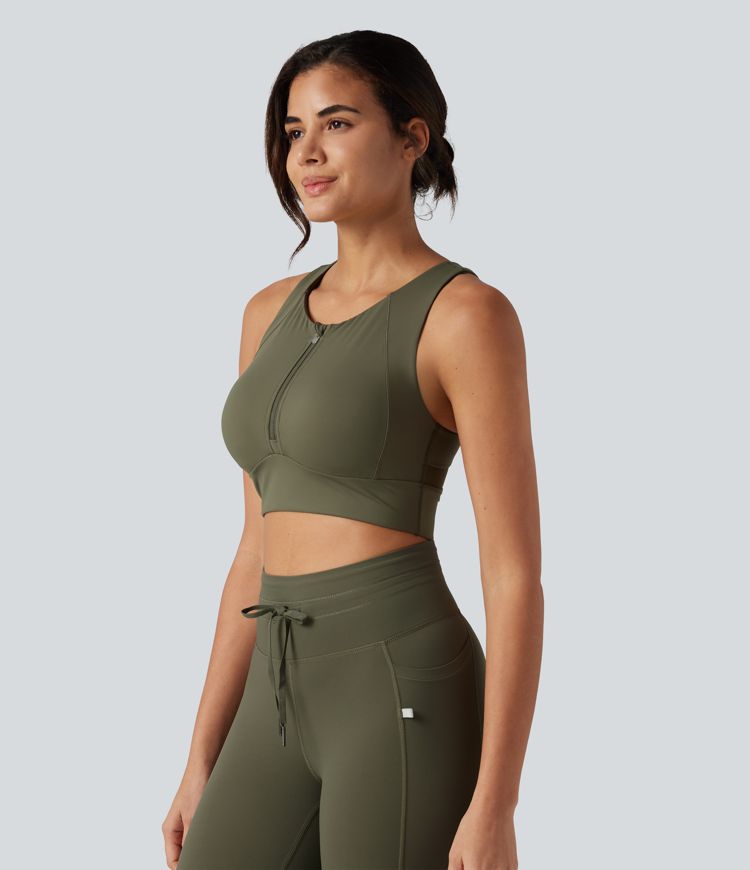 Medium Support Round Neck Non-Removable Pad Contrast Mesh InstantCool Quick Dry Running Sports Bra-UPF50+ Medium Support Round Neck Non-Removable Pad Contrast Mesh InstantCool Quick Dry Running Sports Bra-UPF50+