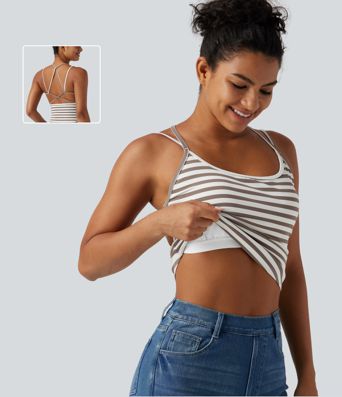 Lässiges Tanktop mit U-Ausschnitt, integriertem BH und Streifenmuster