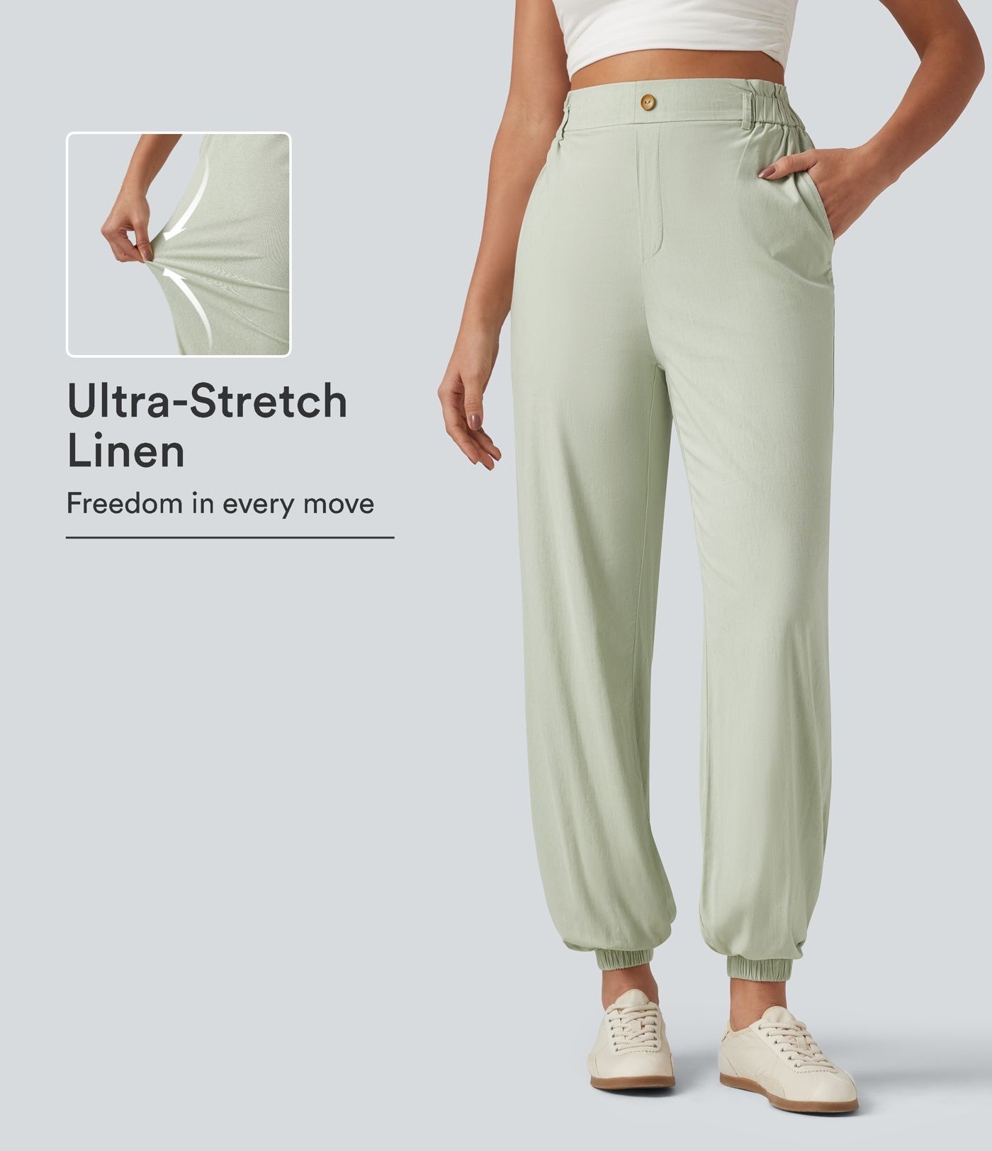 High Waisted Casual Stretch Linen Joggers with Pockets High Waisted Casual Stretch Linen Joggers with Pockets