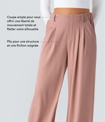 Pantalon Tailleur Large Fluide Halara Flex™ Gaufré Taille Haute Poches Latérales Pantalon Tailleur Large Fluide Halara Flex™ Gaufré Taille Haute Poches Latérales