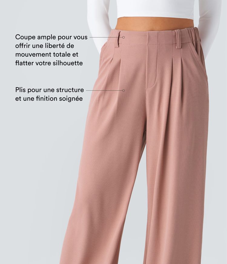 Pantalon Tailleur Large Fluide Halara Flex™ Gaufré Taille Haute Poches Latérales Pantalon Tailleur Large Fluide Halara Flex™ Gaufré Taille Haute Poches Latérales
