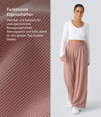 Pantalon Tailleur Large Fluide Halara Flex™ Gaufré Taille Haute Poches Latérales