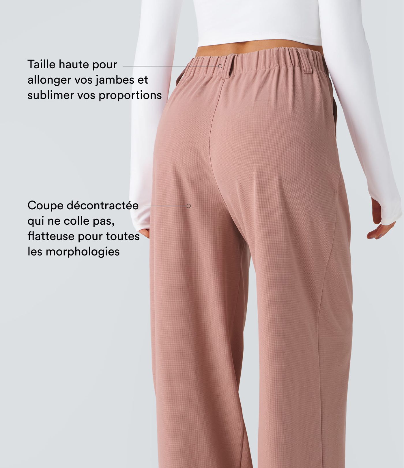 Pantalon Tailleur Large Fluide Halara Flex™ Gaufré Taille Haute Poches Latérales Pantalon Tailleur Large Fluide Halara Flex™ Gaufré Taille Haute Poches Latérales