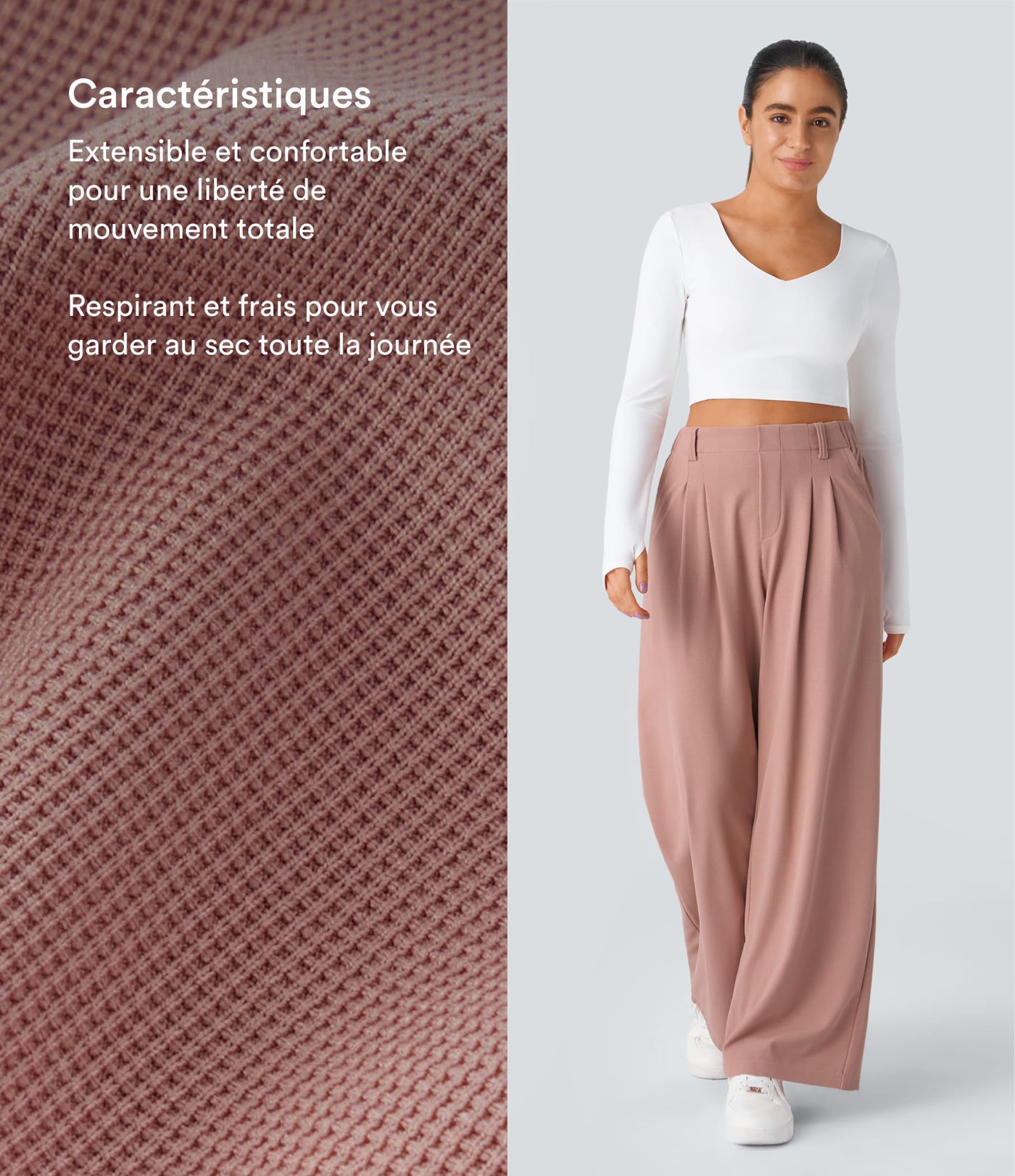 Pantalon Tailleur Large Fluide Halara Flex™ Gaufré Taille Haute Poches Latérales Pantalon Tailleur Large Fluide Halara Flex™ Gaufré Taille Haute Poches Latérales