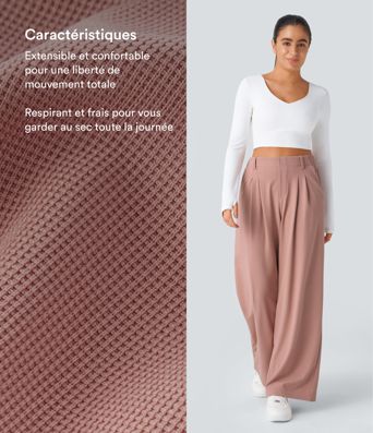 Pantalon Tailleur Large Fluide Halara Flex™ Gaufré Taille Haute Poches Latérales Pantalon Tailleur Large Fluide Halara Flex™ Gaufré Taille Haute Poches Latérales