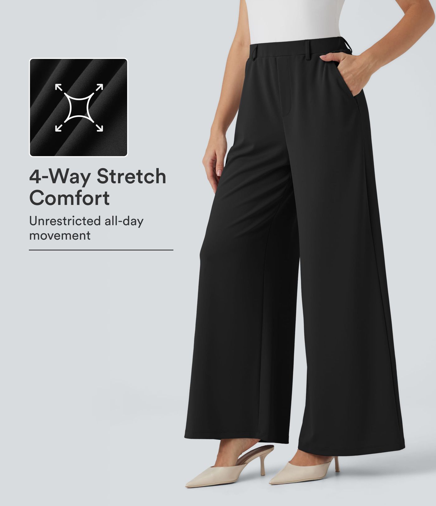 Pantalon tailleur Halara Flex™ palazzo crêpe jambe large taille haute avec poches Pantalon tailleur Halara Flex™ palazzo crêpe jambe large taille haute avec poches