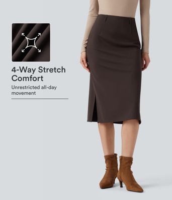 Wear-Resistant High Waisted Split Midi Ponte Roma Work Skirt Wear-Resistant High Waisted Split Midi Ponte Roma Work Skirt