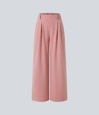 Pantalon Tailleur Large Fluide Halara Flex™ Gaufré Taille Haute Poches Latérales Pantalon Tailleur Large Fluide Halara Flex™ Gaufré Taille Haute Poches Latérales