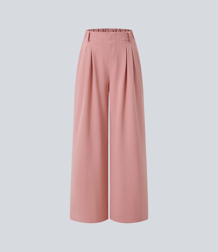 Pantalon Tailleur Large Fluide Halara Flex™ Gaufré Taille Haute Poches Latérales Pantalon Tailleur Large Fluide Halara Flex™ Gaufré Taille Haute Poches Latérales
