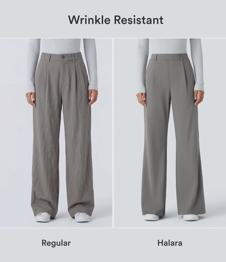 Halara Flex™ plissierte dehnbare Stoffhose mit hohem Bund, Seitentaschen und geradem Bein