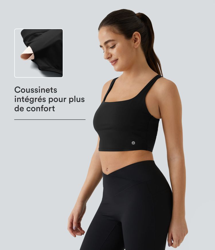 Débardeur yoga court SoftlyZero™ Airy col carré dos nu bretelles croisées effet frais InstantCool, bonnets A-C, protection solaire UPF50+ Débardeur yoga court SoftlyZero™ Airy col carré dos nu bretelles croisées effet frais InstantCool, bonnets A-C, protection solaire UPF50+
