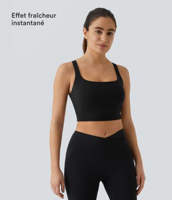 Débardeur yoga court SoftlyZero™ Airy col carré dos nu bretelles croisées effet frais InstantCool, bonnets A-C, protection solaire UPF50+ Débardeur yoga court SoftlyZero™ Airy col carré dos nu bretelles croisées effet frais InstantCool, bonnets A-C, protection solaire UPF50+