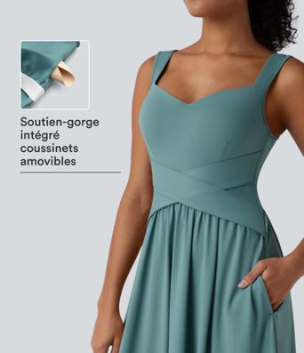 Robe midi fluide sans manches dos croisé ouvert avec poches Robe midi fluide sans manches dos croisé ouvert avec poches