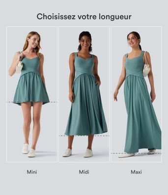 Robe midi fluide sans manches dos croisé ouvert avec poches Robe midi fluide sans manches dos croisé ouvert avec poches