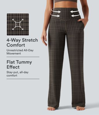 Halara UltraSculpt™ Plaid Print High Waisted Tummy Control Straight Leg Yoga Pants with Pockets