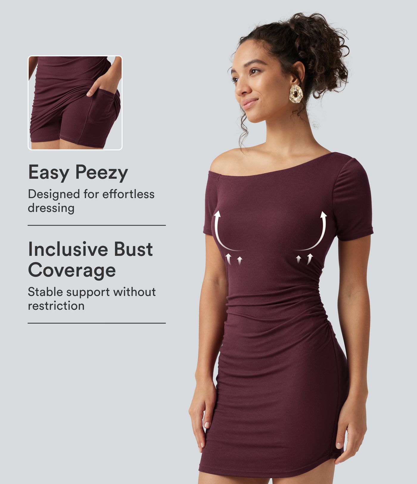 Mini robe décontractée côtelée 2-en-1 à une épaule, avec soutien-gorge intégré, manches courtes, coupe bodycon et poches — Édition Easy Peezy (bonnets B-D) Mini robe décontractée côtelée 2-en-1 à une épaule, avec soutien-gorge intégré, manches courtes, coupe bodycon et poches — Édition Easy Peezy (bonnets B-D)